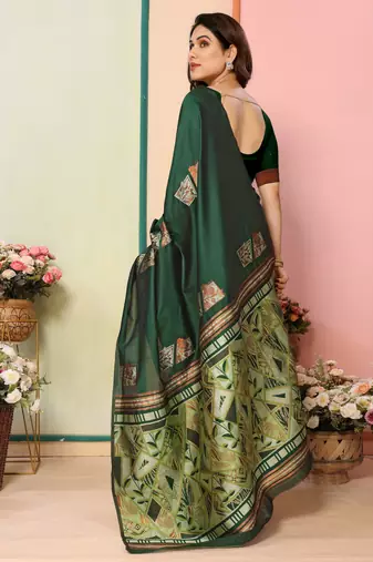 faux Kanjivaram banarasi jacquard silk blend saree with unstiched blouse piece