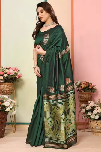 faux Kanjivaram banarasi jacquard silk blend saree with unstiched blouse piece