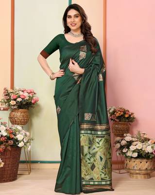 faux Kanjivaram banarasi jacquard silk blend saree with unstiched blouse piece 5
