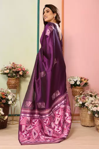 faux Kanjivaram banarasi jacquard silk blend saree with unstiched blouse piece
