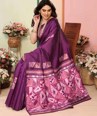 faux Kanjivaram banarasi jacquard silk blend saree with unstiched blouse piece 3