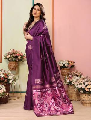faux Kanjivaram banarasi jacquard silk blend saree with unstiched blouse piece 4