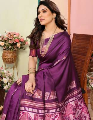 faux Kanjivaram banarasi jacquard silk blend saree with unstiched blouse piece 5