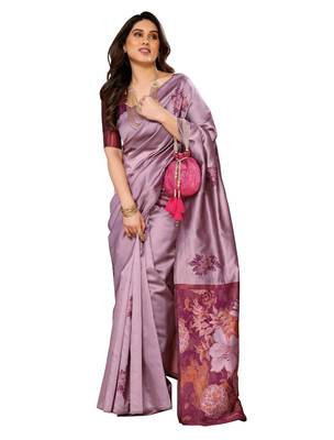 faux Kanjivaram banarasi jacquard silk blend saree with unstiched blouse piece 1