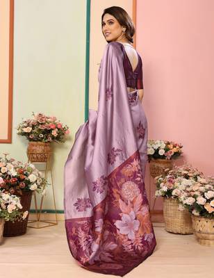 faux Kanjivaram banarasi jacquard silk blend saree with unstiched blouse piece 2