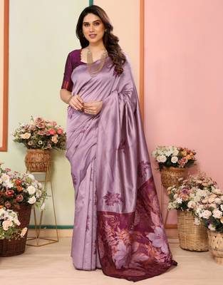 faux Kanjivaram banarasi jacquard silk blend saree with unstiched blouse piece 5