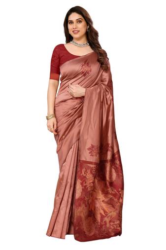 faux Kanjivaram banarasi jacquard silk blend saree with unstiched blouse piece
