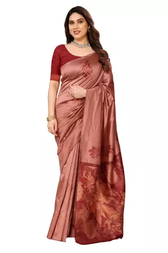 faux Kanjivaram banarasi jacquard silk blend saree with unstiched blouse piece
