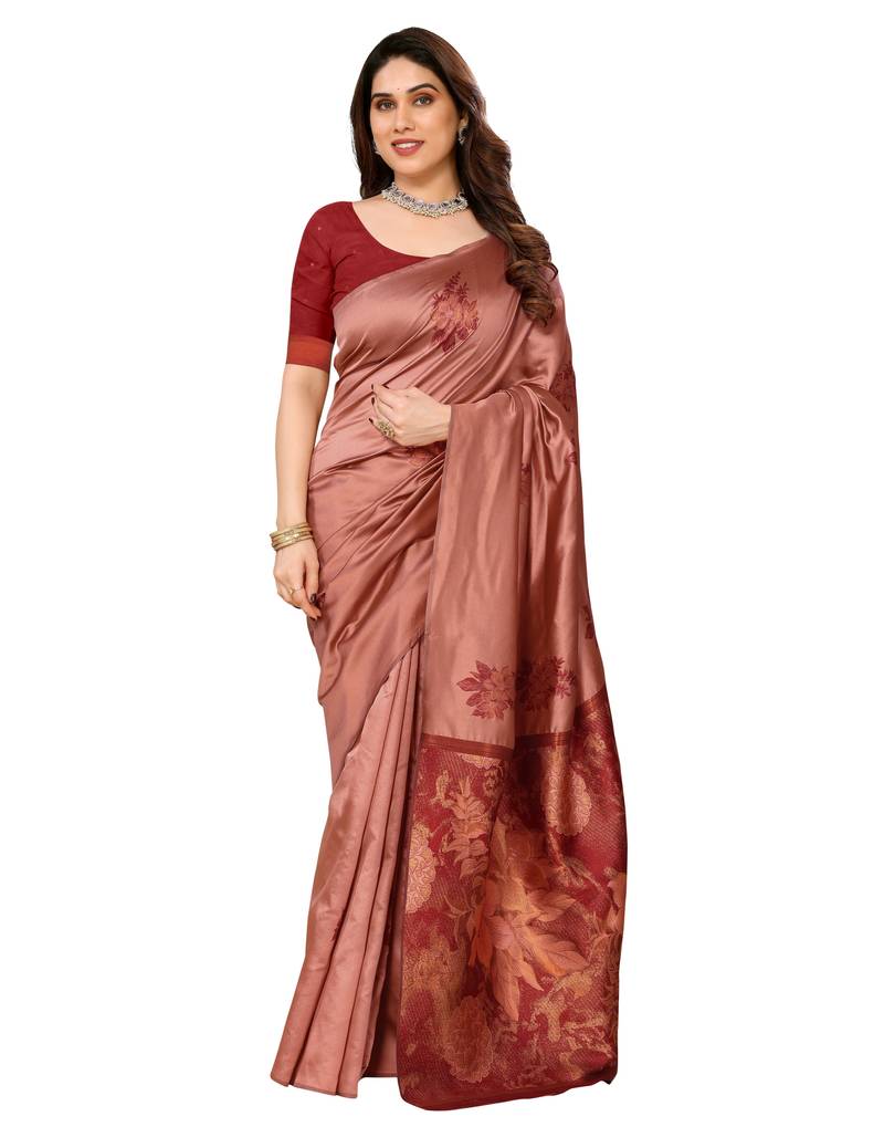 faux Kanjivaram banarasi jacquard silk blend saree with unstiched blouse piece