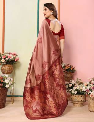 faux Kanjivaram banarasi jacquard silk blend saree with unstiched blouse piece 2