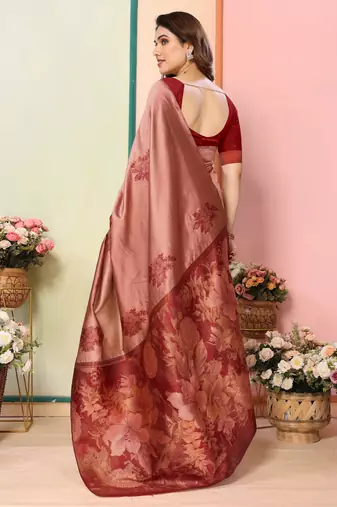 faux Kanjivaram banarasi jacquard silk blend saree with unstiched blouse piece