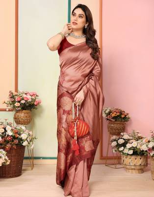 faux Kanjivaram banarasi jacquard silk blend saree with unstiched blouse piece 3
