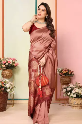 faux Kanjivaram banarasi jacquard silk blend saree with unstiched blouse piece