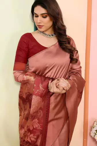 faux Kanjivaram banarasi jacquard silk blend saree with unstiched blouse piece