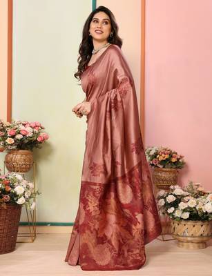 faux Kanjivaram banarasi jacquard silk blend saree with unstiched blouse piece 5