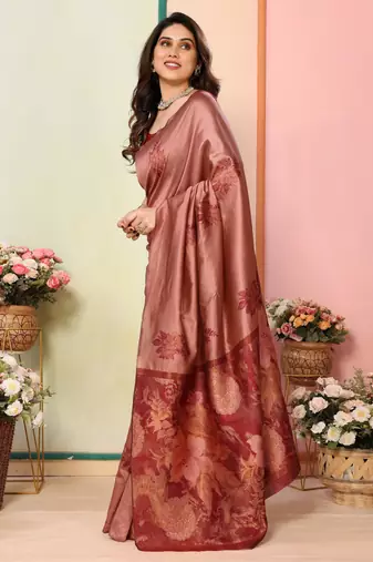 faux Kanjivaram banarasi jacquard silk blend saree with unstiched blouse piece