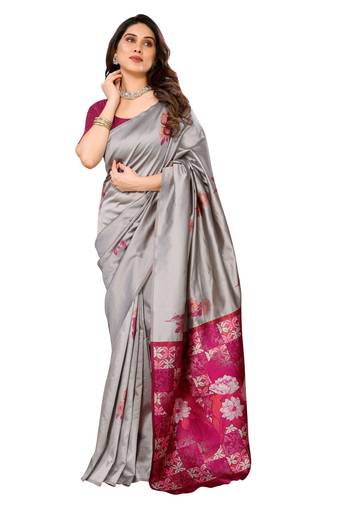 faux Kanjivaram banarasi jacquard silk blend saree with unstiched blouse piece
