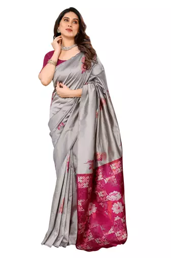 faux Kanjivaram banarasi jacquard silk blend saree with unstiched blouse piece