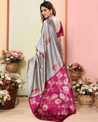 faux Kanjivaram banarasi jacquard silk blend saree with unstiched blouse piece 2