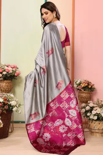 faux Kanjivaram banarasi jacquard silk blend saree with unstiched blouse piece