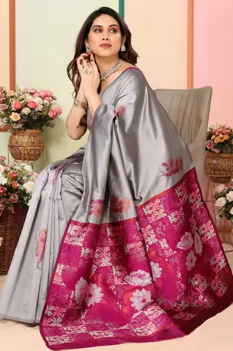 faux Kanjivaram banarasi jacquard silk blend saree with unstiched blouse piece