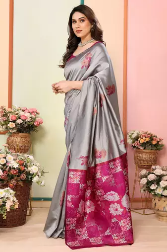 faux Kanjivaram banarasi jacquard silk blend saree with unstiched blouse piece