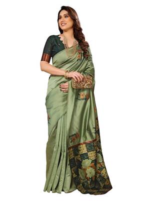 faux Kanjivaram banarasi jacquard silk blend saree with unstiched blouse piece 1