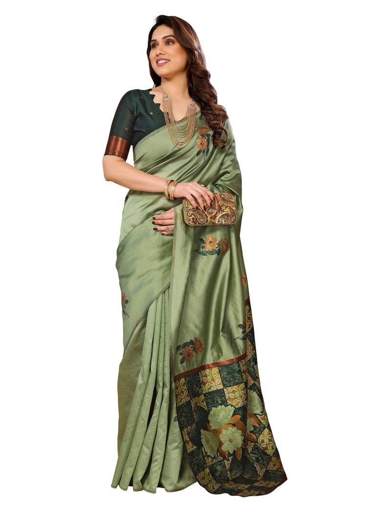 faux Kanjivaram banarasi jacquard silk blend saree with unstiched blouse piece