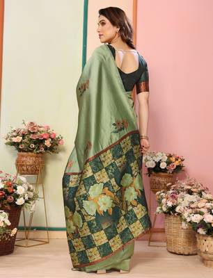 faux Kanjivaram banarasi jacquard silk blend saree with unstiched blouse piece 2