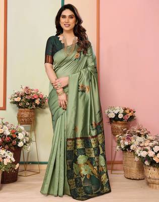 faux Kanjivaram banarasi jacquard silk blend saree with unstiched blouse piece 5