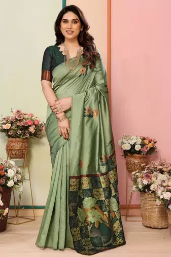 faux Kanjivaram banarasi jacquard silk blend saree with unstiched blouse piece