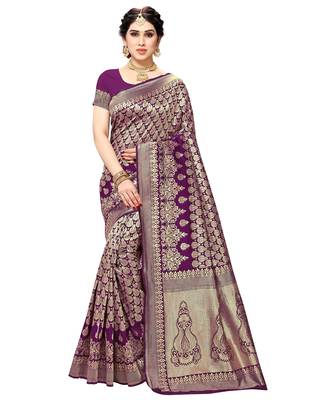 faux Kanjivaram banarasi jacquard silk blend saree with unstiched blouse piece 1