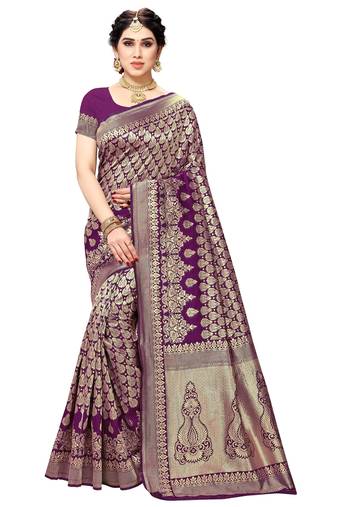 faux Kanjivaram banarasi jacquard silk blend saree with unstiched blouse piece