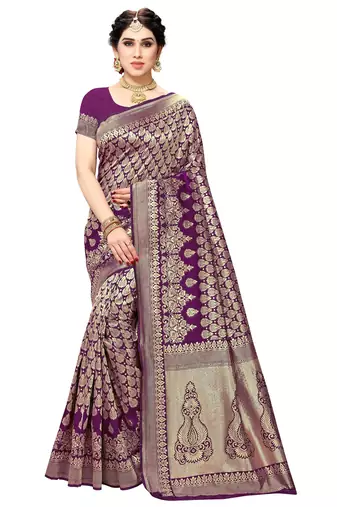 faux Kanjivaram banarasi jacquard silk blend saree with unstiched blouse piece