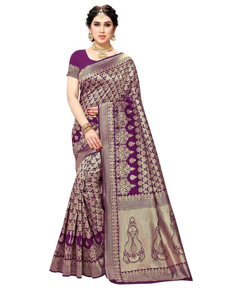 faux Kanjivaram banarasi jacquard silk blend saree with unstiched blouse piece