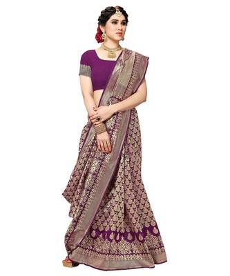 faux Kanjivaram banarasi jacquard silk blend saree with unstiched blouse piece 2