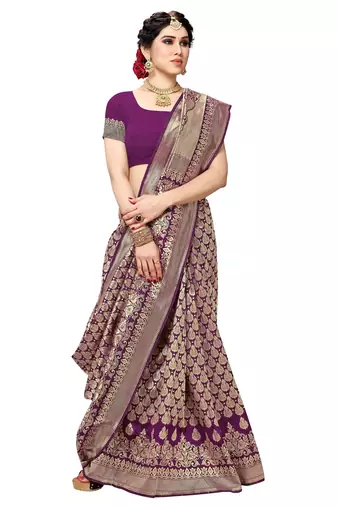 faux Kanjivaram banarasi jacquard silk blend saree with unstiched blouse piece