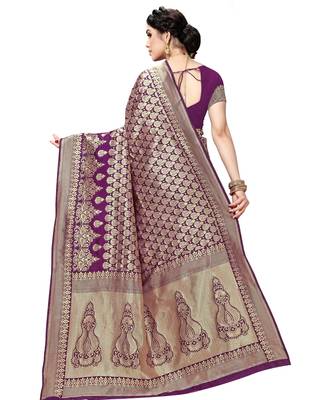 faux Kanjivaram banarasi jacquard silk blend saree with unstiched blouse piece 3