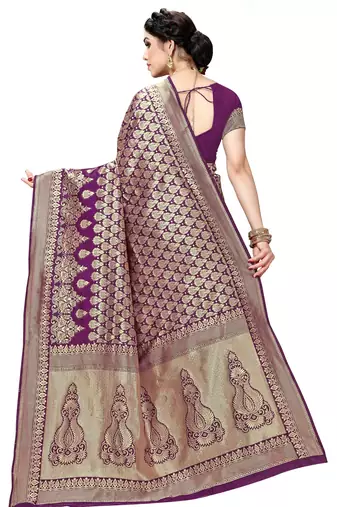 faux Kanjivaram banarasi jacquard silk blend saree with unstiched blouse piece