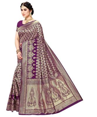 faux Kanjivaram banarasi jacquard silk blend saree with unstiched blouse piece 4
