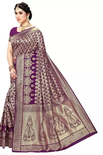 faux Kanjivaram banarasi jacquard silk blend saree with unstiched blouse piece