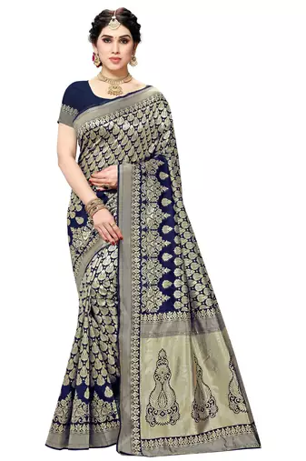 faux Kanjivaram banarasi jacquard silk blend saree with unstiched blouse piece
