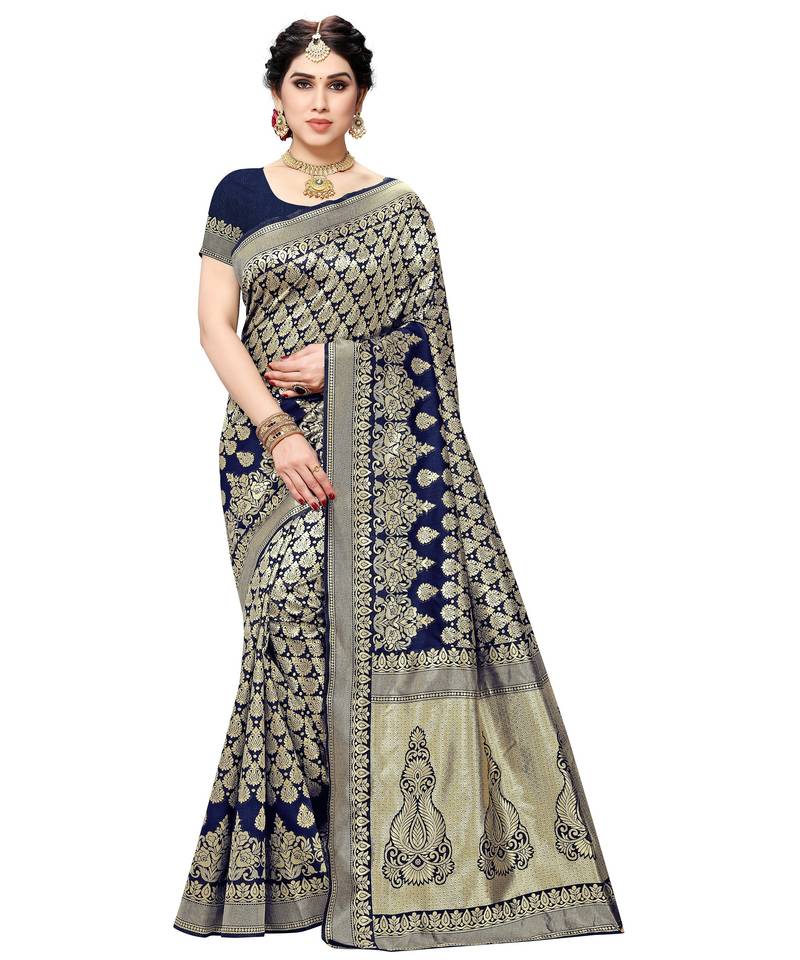 faux Kanjivaram banarasi jacquard silk blend saree with unstiched blouse piece