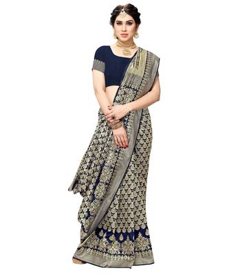 faux Kanjivaram banarasi jacquard silk blend saree with unstiched blouse piece 2