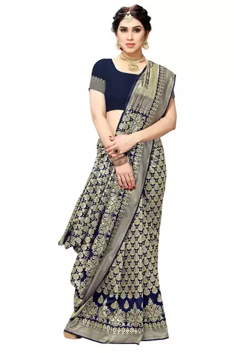 faux Kanjivaram banarasi jacquard silk blend saree with unstiched blouse piece