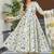 Festive wear cream blue printed muslin kurta palazzo set with dupatta