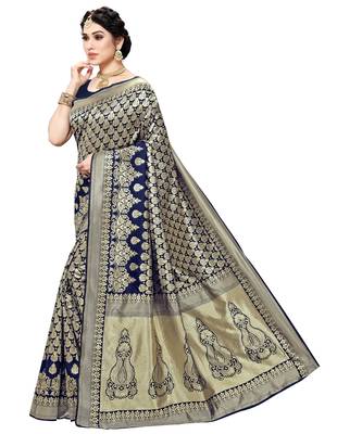 faux Kanjivaram banarasi jacquard silk blend saree with unstiched blouse piece 3
