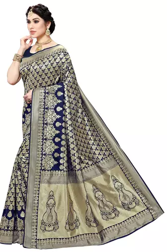 faux Kanjivaram banarasi jacquard silk blend saree with unstiched blouse piece