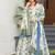 Festive wear cream blue printed muslin kurta palazzo set with dupatta