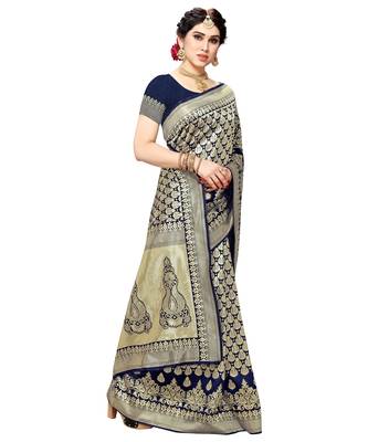 faux Kanjivaram banarasi jacquard silk blend saree with unstiched blouse piece 4